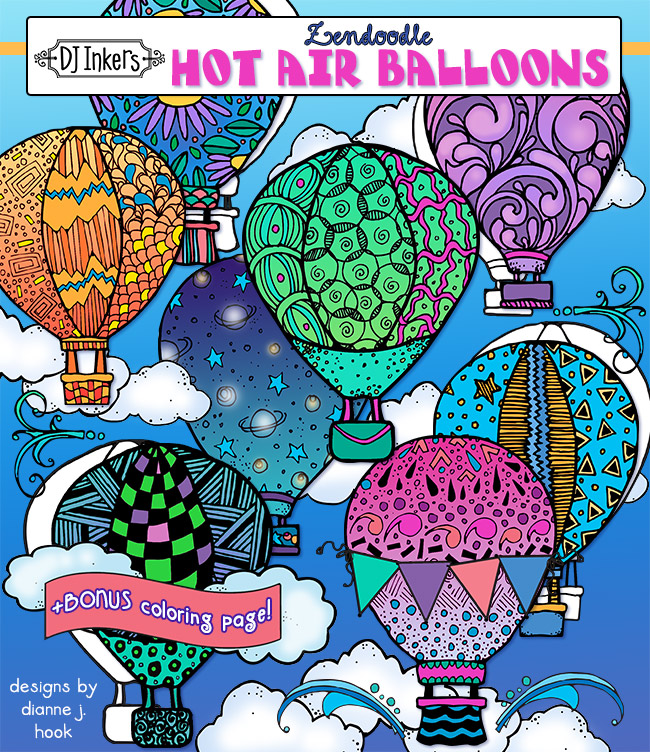 The sky's the limit with Zen Doodle Hot Air Balloon clip art by DJ Inkers