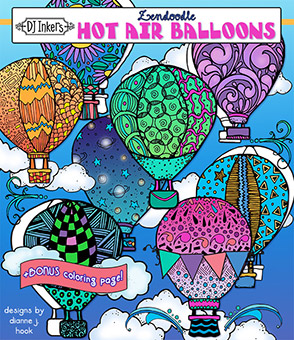 Hot Air Balloons Zen-Doodle Clip Art Download