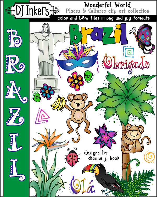 Fun clip art for traveling to Brazil, South America and the Amazon rainforest by DJ Inkers