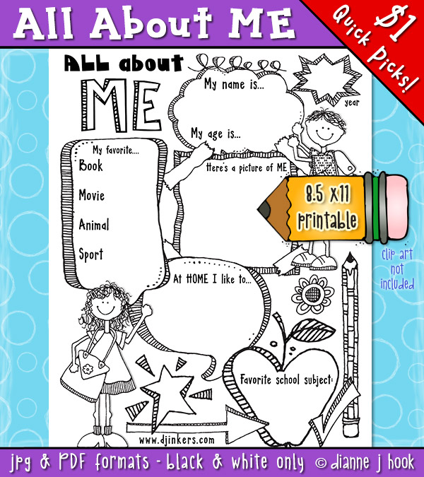 All About Me page for journals, first day fun and back to school photos