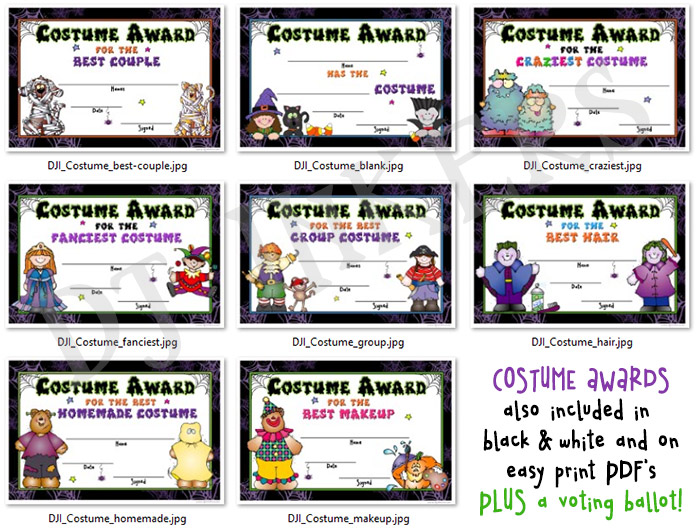 Costume Awards - 8 Printable Halloween Costume Certificates