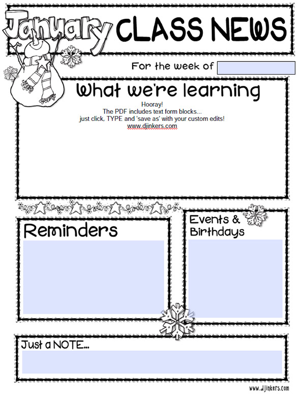 Class Newsletters - Monthly Templates Download