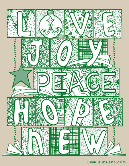 Love, Joy, Peace and Hope card with clip art by DJ Inkers
