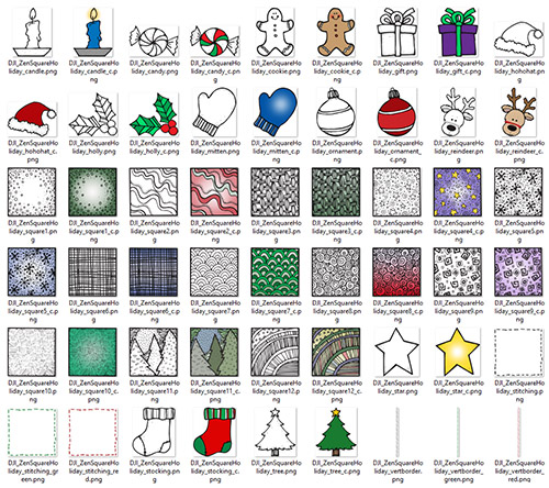 Zen-Doodle Quilt Squares & Holiday Favorites Clip Art