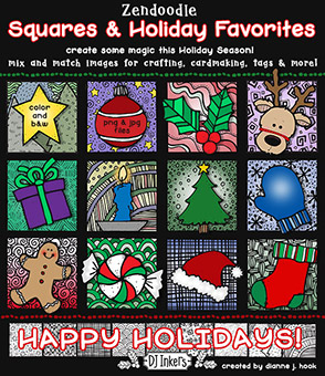 Zen-Doodle Squares and Holiday Favorites Clip Art Download