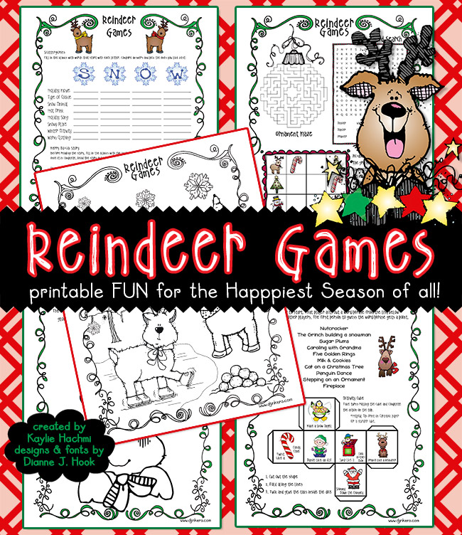 Reindeer Games includes 5 printable Christmas activities for kids by DJ Inkers