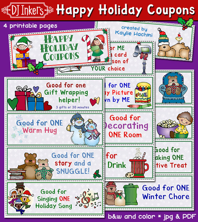 A printable holiday coupon for kids to give to parents and friends by DJ Inkers