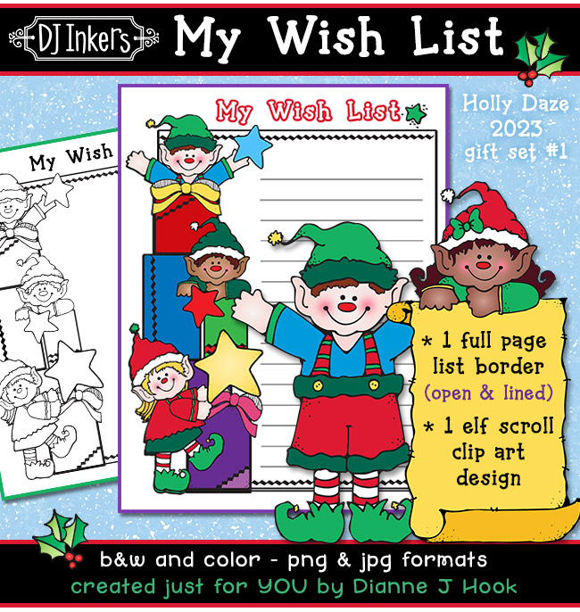 My Wish List - Holiday Elf Printable and Clip Art