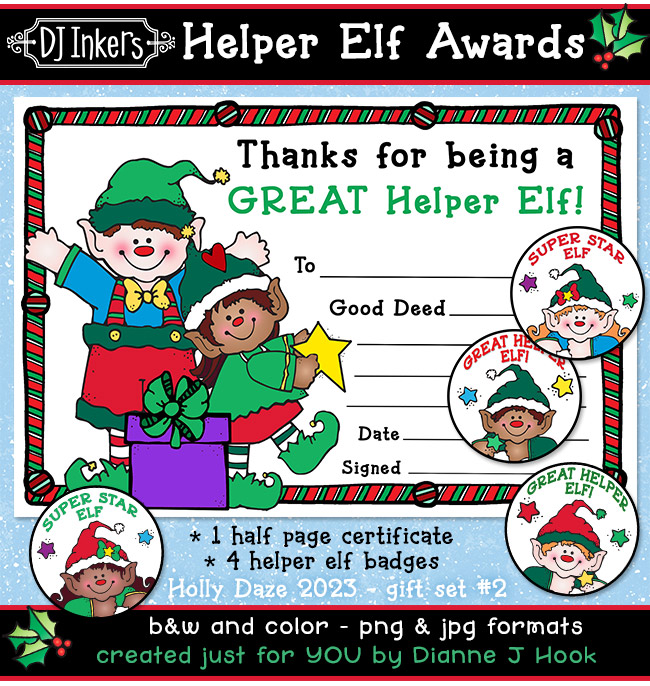 Helper Elf Awards - Holiday Certificate and Badges