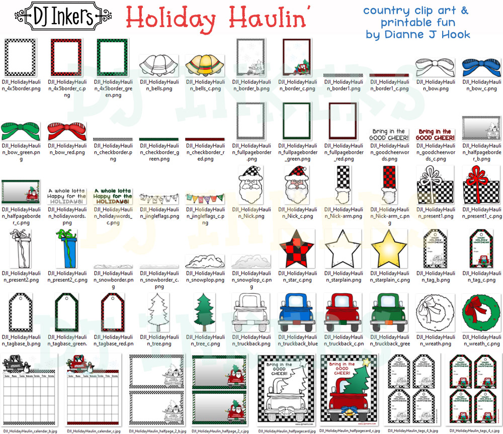Holiday Haulin' Clip Art Trucks, Borders & Printable fun by DJ Inkers