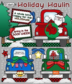 Holiday Haulin' Clip Art Trucks, Borders & Printables