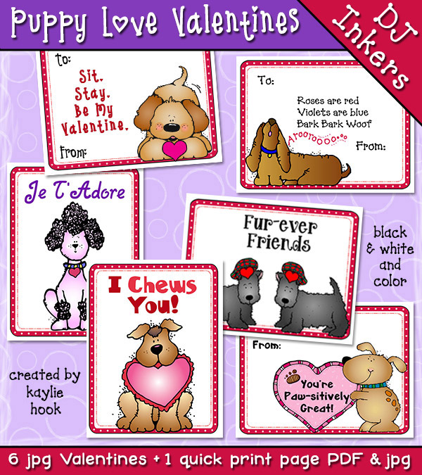 Puppy Love cute dog valentines for kids by DJ Inkers