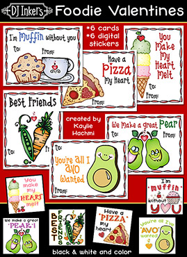 Foodie Valentines and Digital Stickers Download