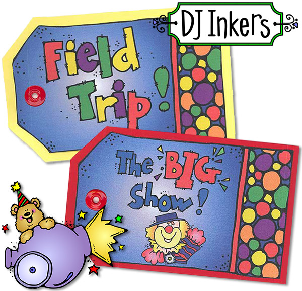 Circus tags and signs made with clip art by DJ Inkers
