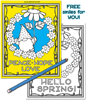 Spring Gnome Coloring Page Freebie