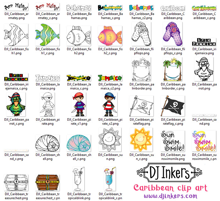 Caribbean Clip Art for Beach, Bahamas & Jamaica