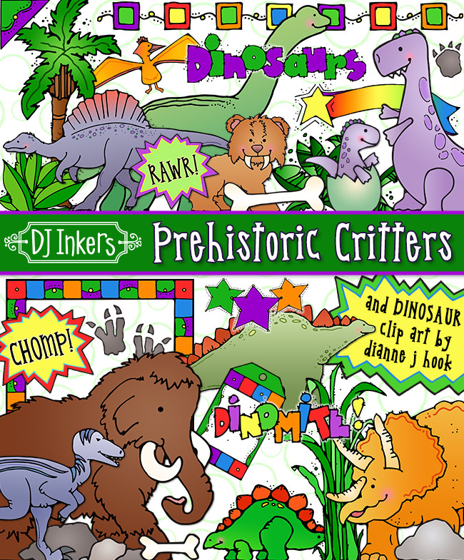 Discover cute clip art dinosaurs and prehistoric critters by DJ Inkers