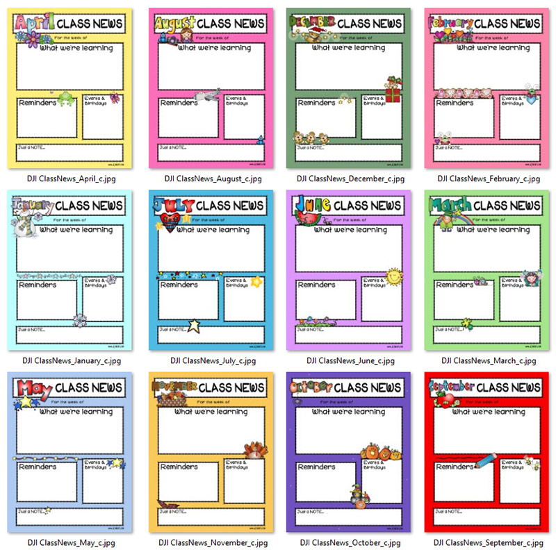 Class Newsletters in Color - Monthly Templates Download