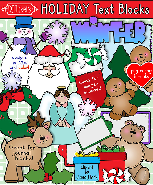 Winter Holiday Text Blocks Clip Art Borders, Notes and Labels