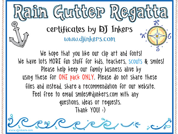 Rain Gutter Regatta Award Certificates for Cub Scouts