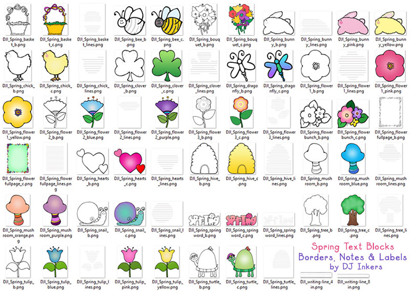Spring Text Blocks - Clip Art Borders, Notes and Labels