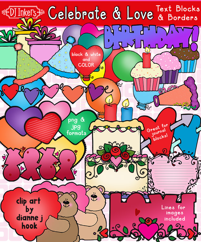 Celebrations and Love Text Blocks - Borders, Notes and Labels Clip Art