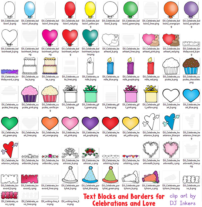 Celebrations & Love Text Blocks, Borders and Labels Clip Art