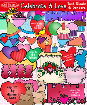 Celebrations and Love Text Blocks - Borders, Notes and Labels Clip Art