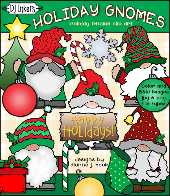 Darling clip art gnomes for Christmas and the holiday season by DJ Inkers