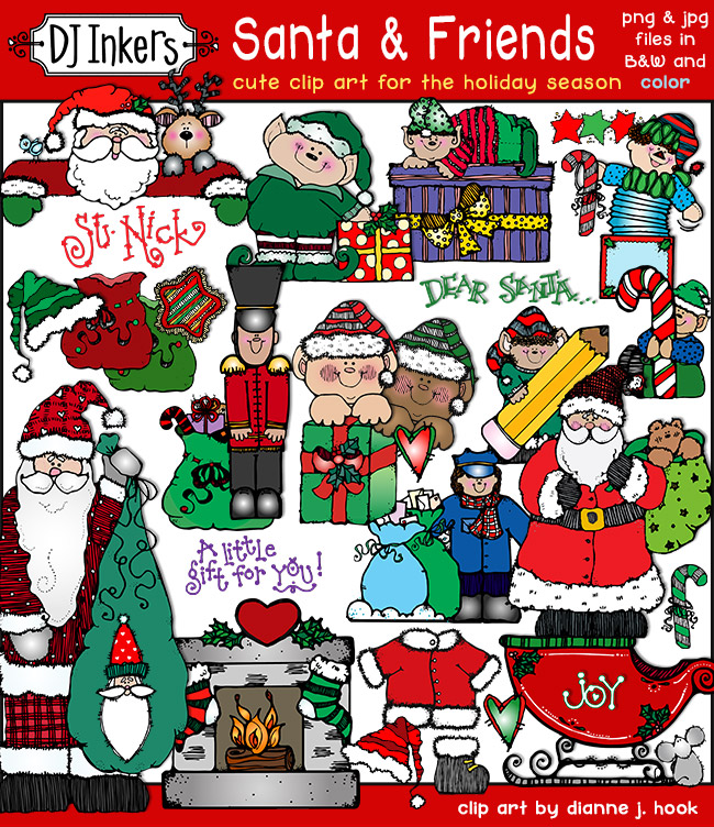 Santa and Friends - Jolly Holiday Clip Art Download