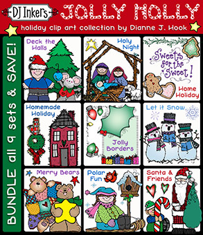 Jolly Holiday Christmas Clip Art Collection - 9 Set Bundle