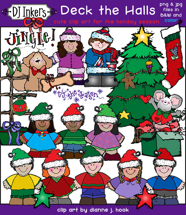 Deck the Halls with DJ Inkers Jolly Holiday Clip Art for kids and crafting