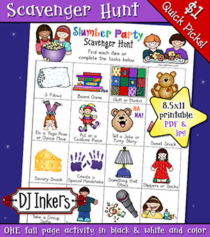 Slumber Party Scavenger Hunt Printable Activity