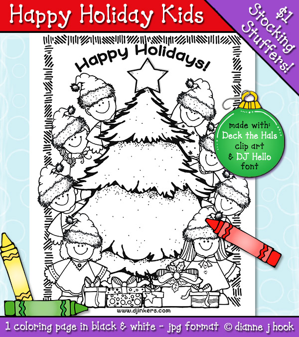 Happy Holiday Kids Printable Coloring Page