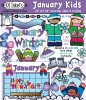 Cute clip art kids and winter smiles for January by DJ Inkers