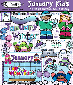 January Kids - Winter and New Year Clip Art Download