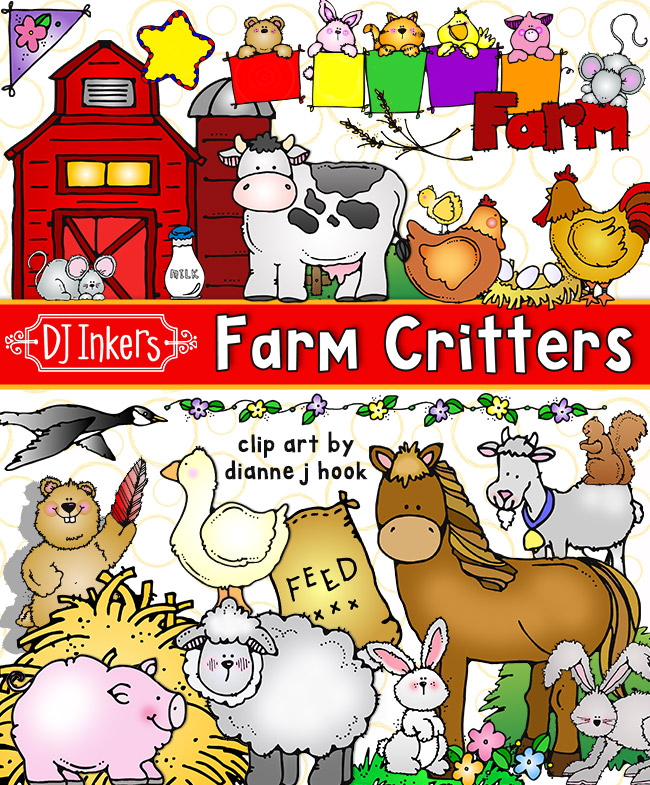Farm Critters animal clip art for kids by DJ Inkers