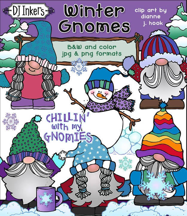 This whimsical winter gnome clip art by DJ Inkers is snow much fun!