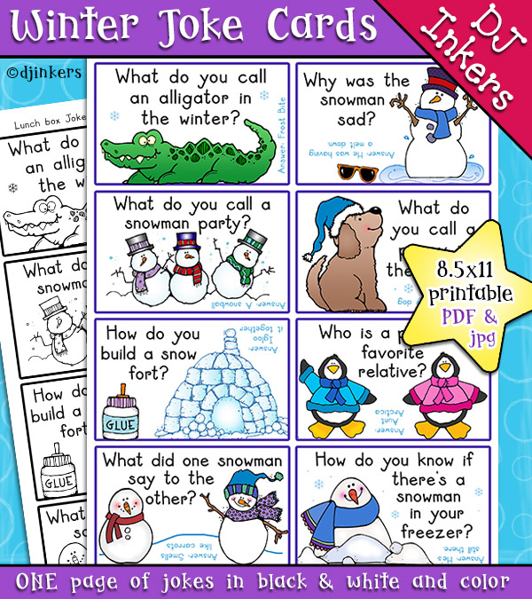 Printable Lunch box Joke Cards for Winter by DJ Inkers