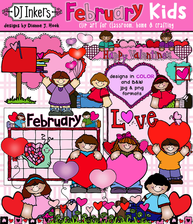 Cute clip art kids for February and Valentine fun by DJ Inkers