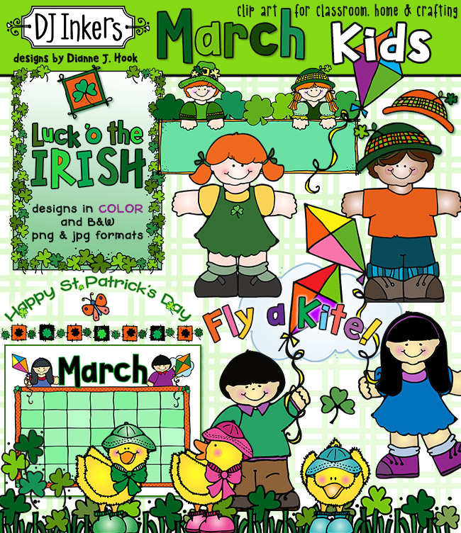 Cute clip art kids for March and St. Patrick's Day by DJ Inkers