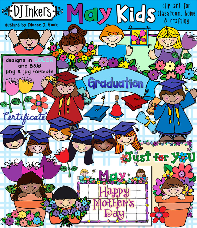 Cute kids clip art for May, Graduation and Mother's Day by DJ Inkers