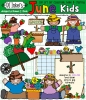 Cute kids clip art for gardening, healthy living and summer fun by DJ Inkers