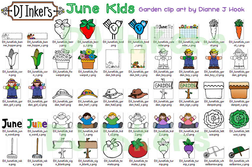 Cute garden kids clip art by DJ Inkers