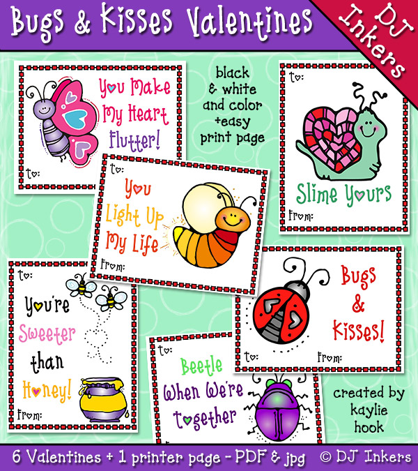 Cute bug themed valentines for kids by DJ Inkers