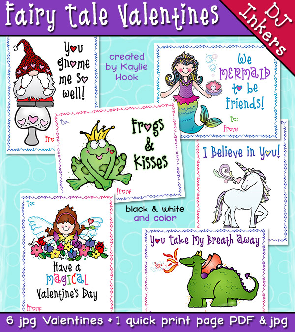 Cute fairy tale valentines for kids by DJ Inkers