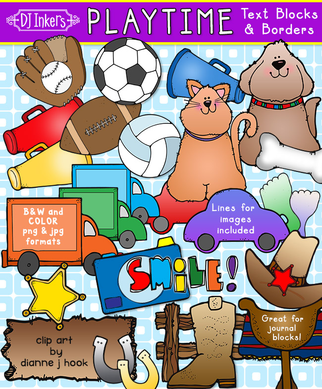 Clip art borders, text blocks, banners and frames for writing by DJ Inkers