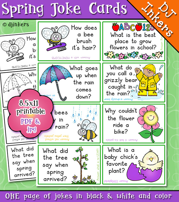 Printable Spring joke cards for kids by DJ Inkers