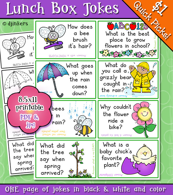Printable Spring joke cards for kids by DJ Inkers