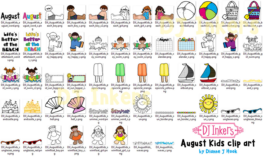 August Kids Clip Art - Beach and Summer Fun Download
